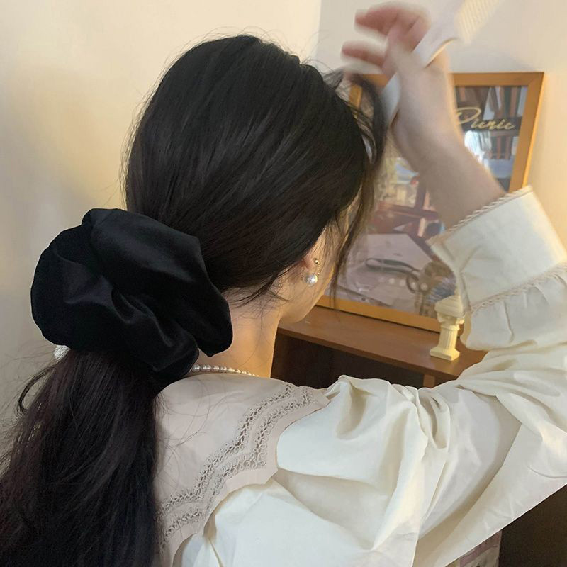 特大黒ベルベットシュシュヘアネクタイ女性女の子固体ゴムビッグ - Freshwater Line のレビューと価格